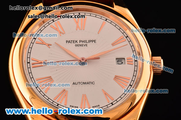 Patek Philippe Classic Automatic Gold Case and Marking with White Dial and Brown Leather Strap - Click Image to Close